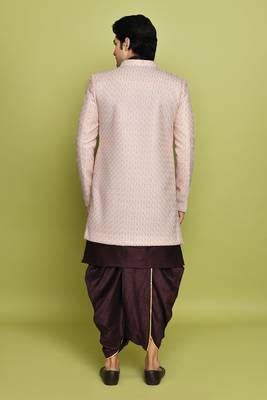 Pink front open pattern design with detached inside sleeveless jacket indo western 5