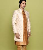 Peach front open pattern design with detached inside sleeveless jacket indo western