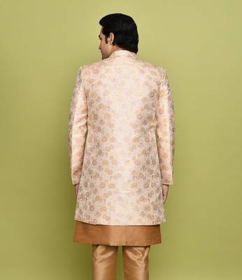 Peach front open pattern design with detached inside sleeveless jacket indo western 4