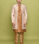 Peach front open pattern design with detached inside sleeveless jacket indo western