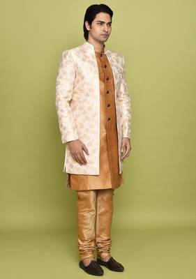 Peach front open pattern design with detached inside sleeveless jacket indo western 2