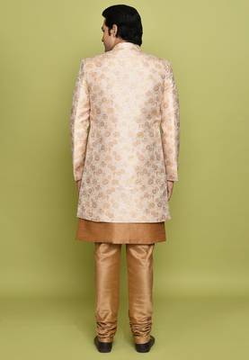 Peach front open pattern design with detached inside sleeveless jacket indo western 4