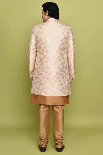 Peach front open pattern design with detached inside sleeveless jacket indo western