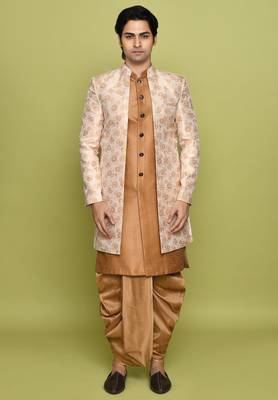 Peach front open pattern design with detached inside sleeveless jacket indo western 1