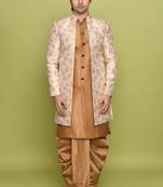 Peach front open pattern design with detached inside sleeveless jacket indo western