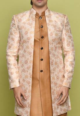 Peach front open pattern design with detached inside sleeveless jacket indo western 2