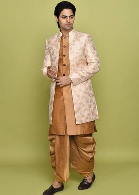 Peach front open pattern design with detached inside sleeveless jacket indo western 3