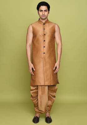 Peach front open pattern design with detached inside sleeveless jacket indo western 4