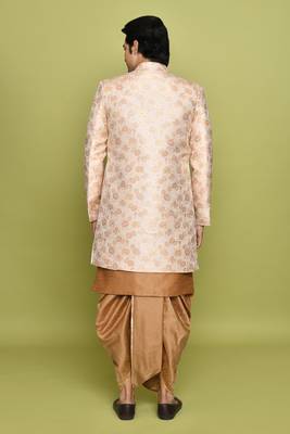 Peach front open pattern design with detached inside sleeveless jacket indo western 5