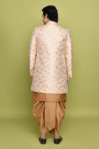 Peach front open pattern design with detached inside sleeveless jacket indo western