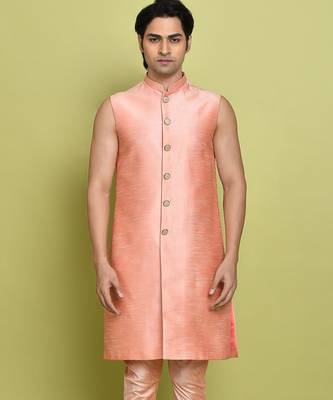 Pink front open pattern design with detached inside sleeveless jacket indo western 2