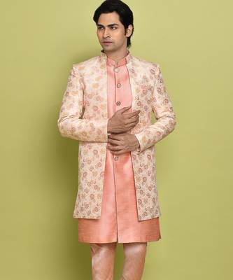 Pink front open pattern design with detached inside sleeveless jacket indo western 3