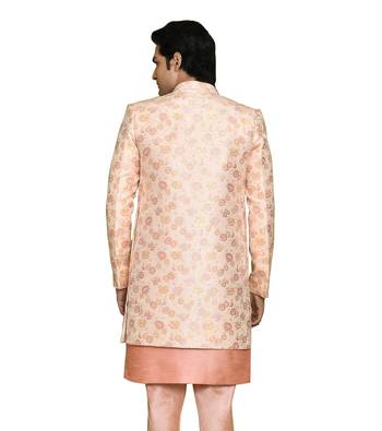 Pink front open pattern design with detached inside sleeveless jacket indo western 4