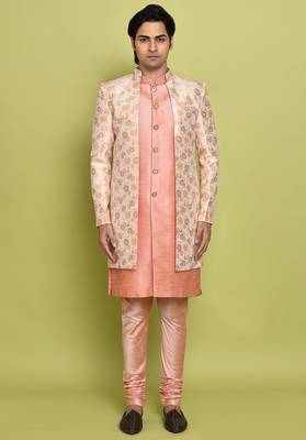Pink front open pattern design with detached inside sleeveless jacket indo western 1