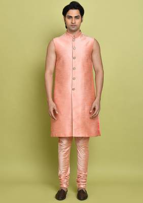 Pink front open pattern design with detached inside sleeveless jacket indo western 2