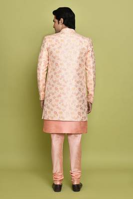 Pink front open pattern design with detached inside sleeveless jacket indo western 4