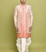 Pink front open pattern design with detached inside sleeveless jacket indo western