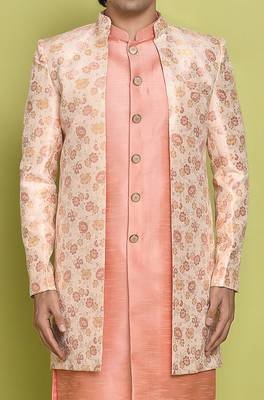 Pink front open pattern design with detached inside sleeveless jacket indo western 2
