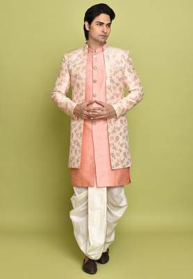 Pink front open pattern design with detached inside sleeveless jacket indo western 3