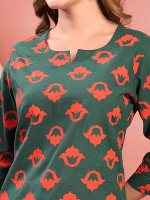 Women green cotton floral printed co ord sets stitched 4