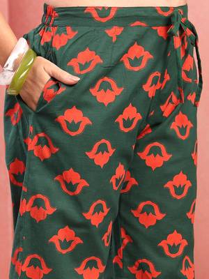 Women green cotton floral printed co ord sets stitched 5