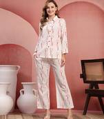 Women white red cotton floral printed co ord sets stitched