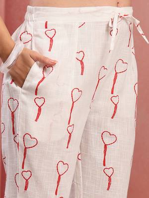 Women white red cotton floral printed co ord sets stitched 5