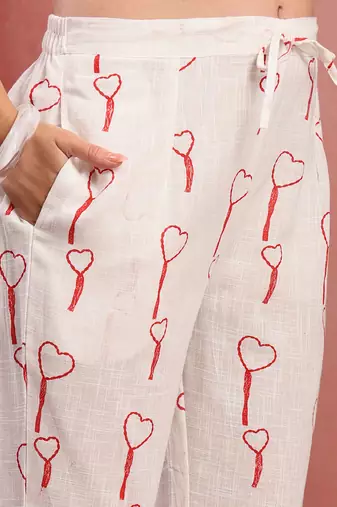 Women white red cotton floral printed co ord sets stitched