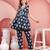 Women navy blue cotton floral printed co ord sets stitched
