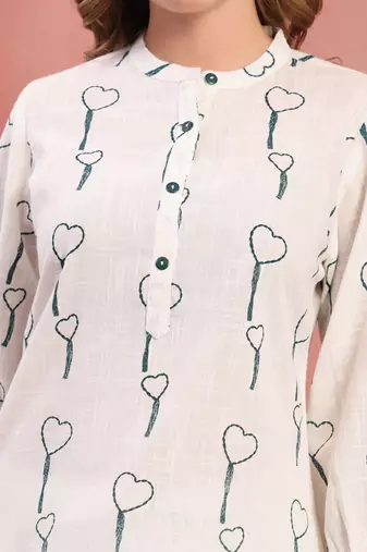 Women white green cotton floral printed co ord sets stitched
