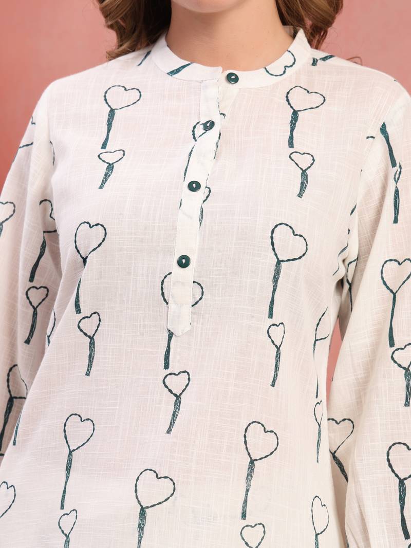 Women white green cotton floral printed co ord sets stitched