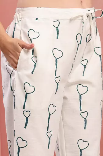 Women white green cotton floral printed co ord sets stitched