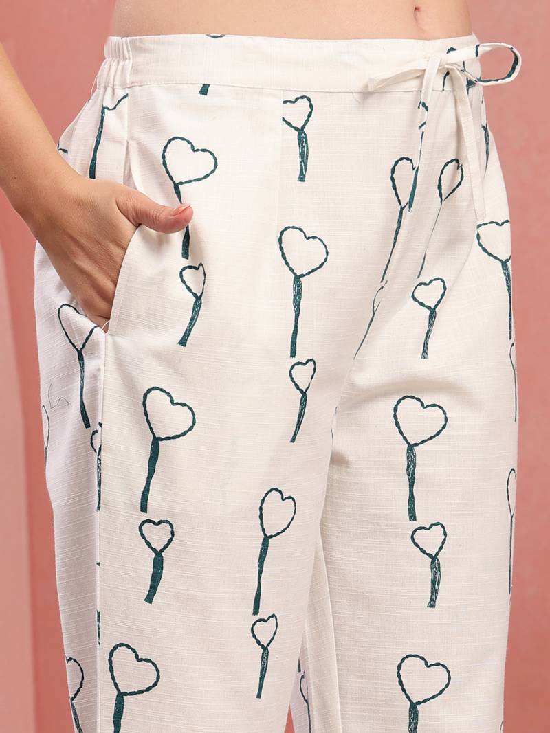 Women white green cotton floral printed co ord sets stitched