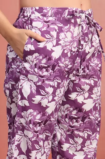 Women purple cotton floral printed co ord sets stitched