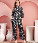 Women black cotton floral printed co ord sets stitched