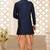 Navy blue dupion arts silk anghrakha design with hand work on collar, hand and chest pocket indo western