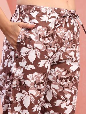 Women brown cotton floral printed co ord sets stitched 5