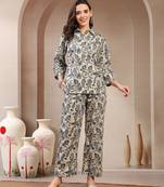 Women grey cotton floral printed co ord sets stitched