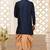 Navy blue dupion arts silk anghrakha design with hand work on collar, hand and chest pocket indo western