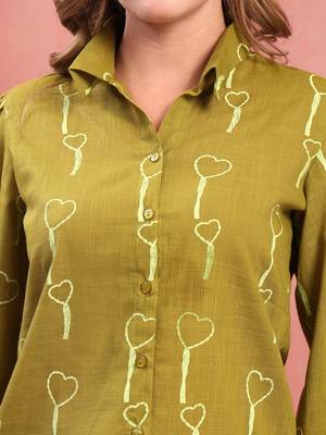 Women mehndi green cotton floral printed co ord sets stitched 4