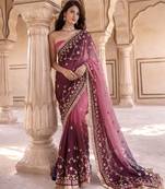 Magenta & pink shaded chiffon saree with gota patti jaal work