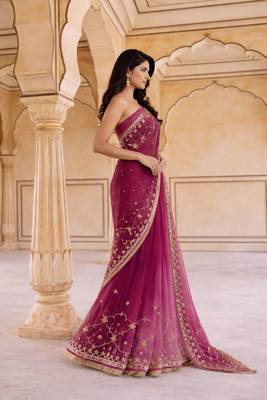 Magenta & pink shaded chiffon saree with gota patti jaal work 3