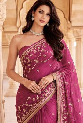 Magenta & pink shaded chiffon saree with gota patti jaal work 5