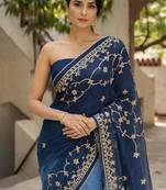 Blue shaded chiffon saree with gota patti jaal work