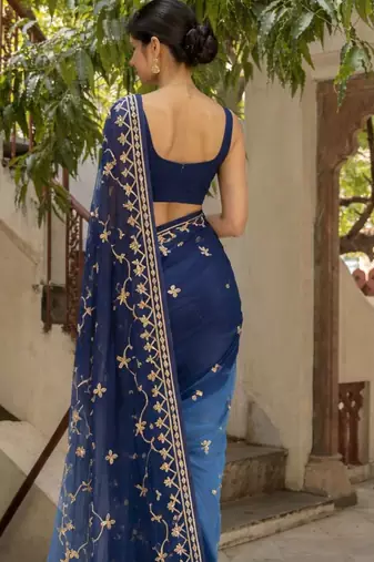 Blue shaded chiffon saree with gota patti jaal work