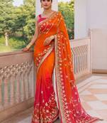 Pink & orange shaded chiffon saree with gota patti jaal work