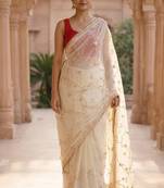 Off white chiffon saree with gota patti jaal work