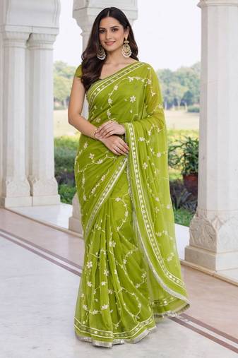 Green chiffon saree with gota patti jaal work