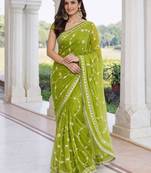 Green chiffon saree with gota patti jaal work