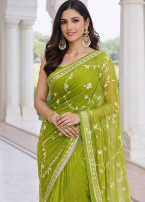 Green chiffon saree with gota patti jaal work 2